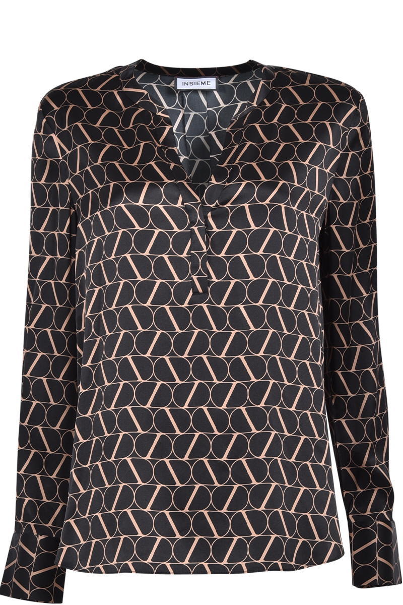 INSIEME Seidenbluse mit V-Ausschnitt und "I" Logo-Druck von INSIEME