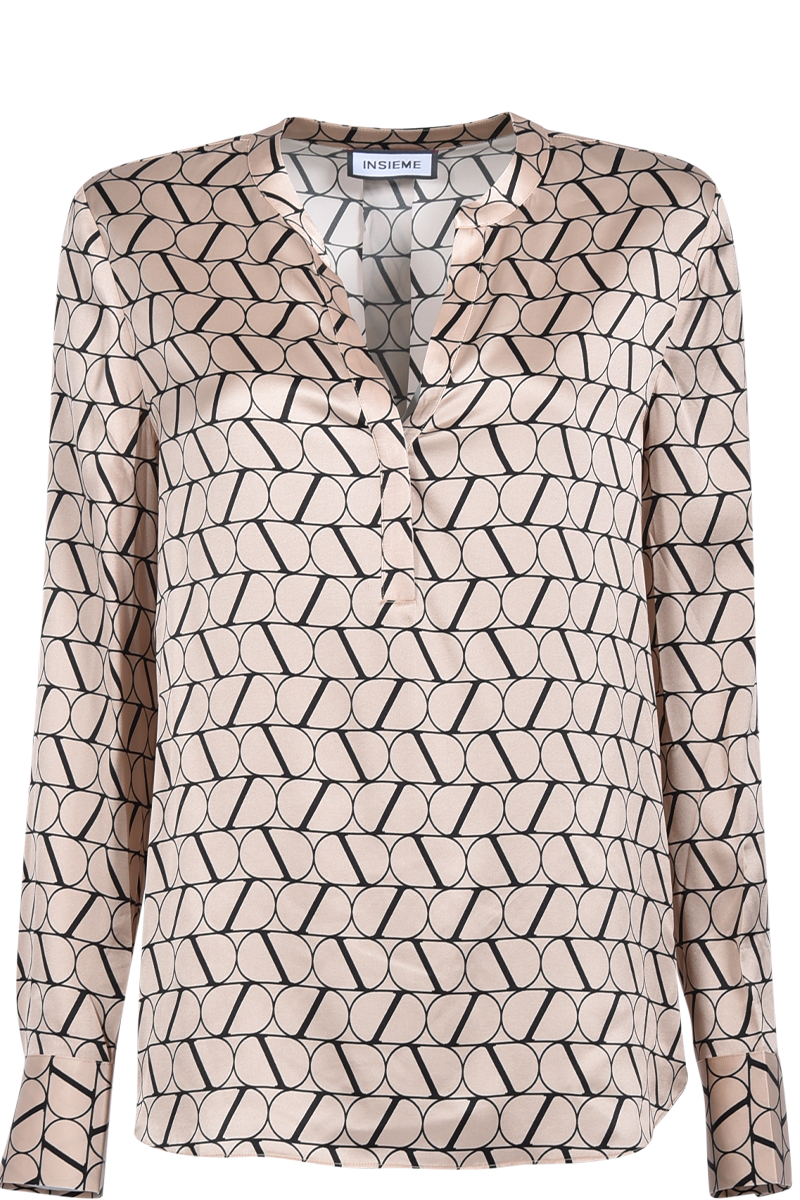 INSIEME Seidenbluse mit V-Ausschnitt und "I" Logo-Druck von INSIEME