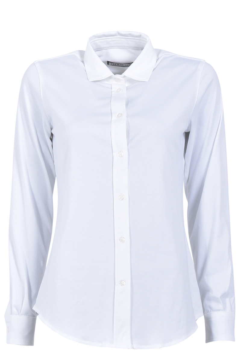 INSIEME Sportliche Jersey-Bluse mit schmalen Streifen und Knopfleiste