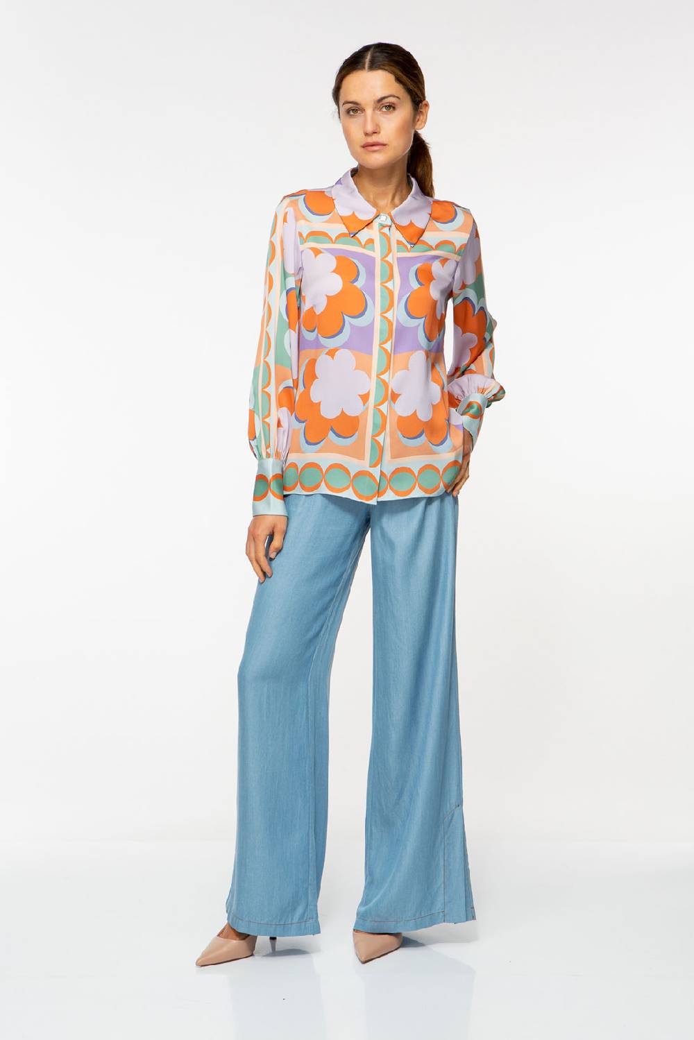 IVI GmbH CHECKED FLOWERS Verkürzte Hemdbluse Aus Seide Multicolor