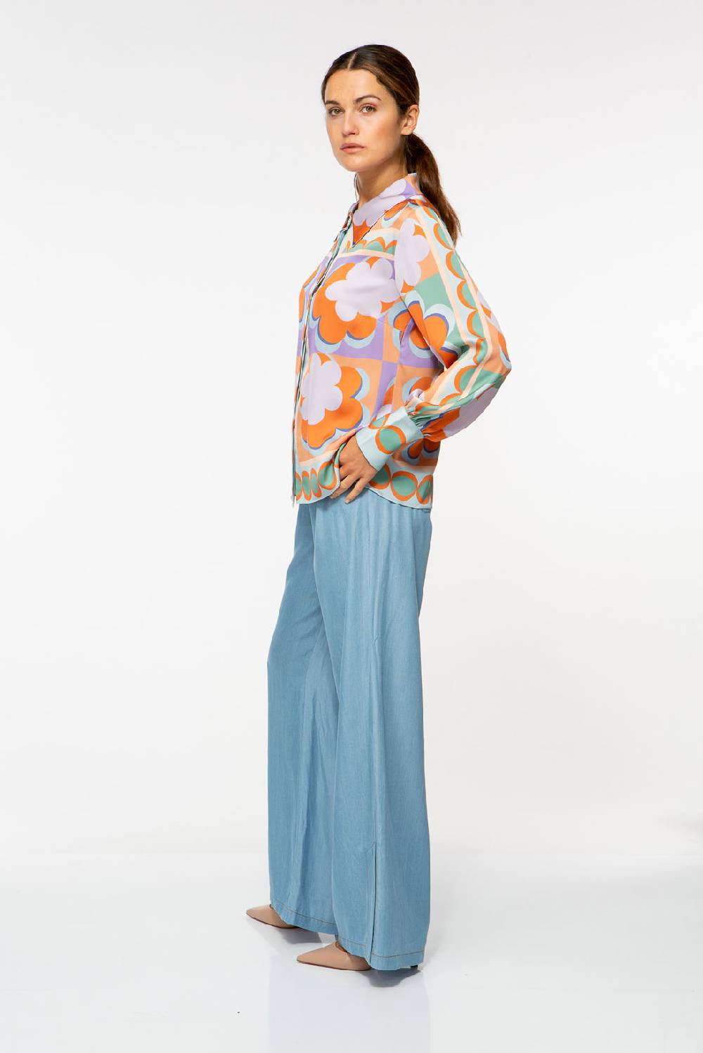 IVI GmbH CHECKED FLOWERS Verkürzte Hemdbluse Aus Seide Multicolor