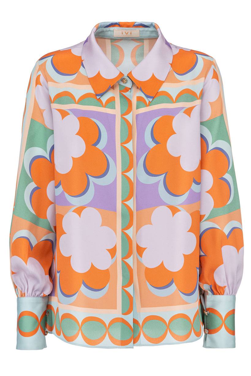 IVI GmbH CHECKED FLOWERS Verkürzte Hemdbluse Aus Seide Multicolor