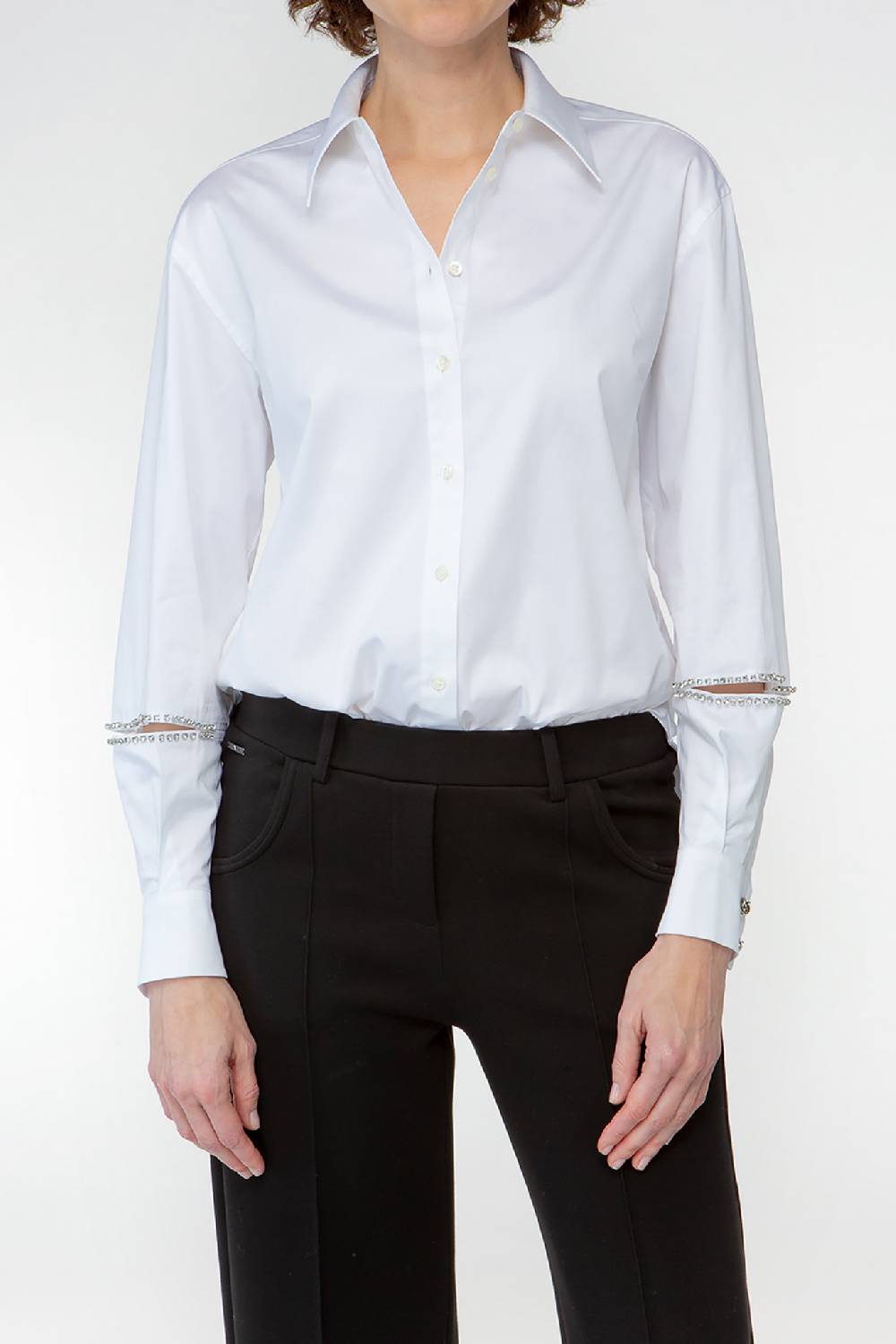 IVI GmbH COTTON Hemdbluse Aus Baumwoll-Popeline Mit Schlitzdetails Und Strasssteinen