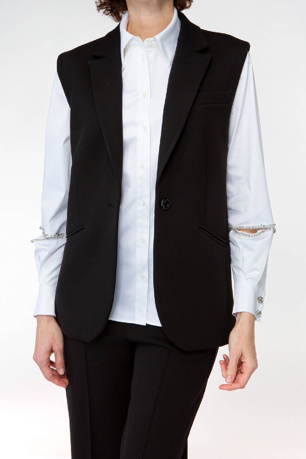 IVI GmbH COTTON Hemdbluse Aus Baumwoll-Popeline Mit Schlitzdetails Und Strasssteinen