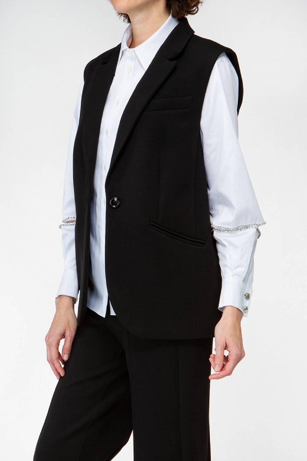 IVI GmbH COTTON Hemdbluse Aus Baumwoll-Popeline Mit Schlitzdetails Und Strasssteinen