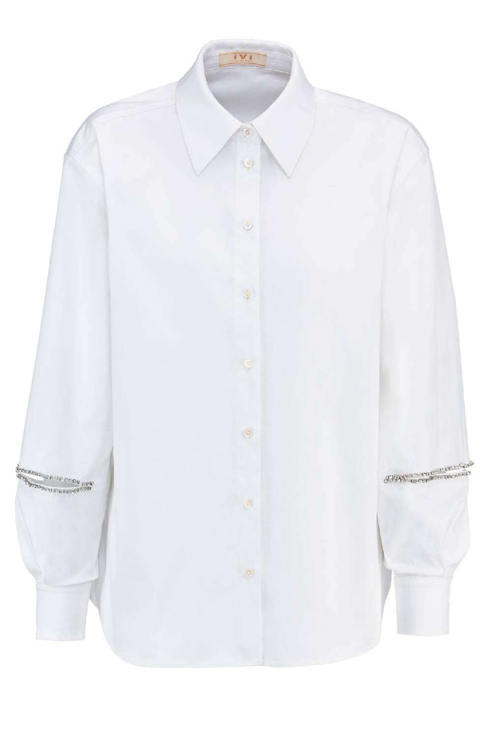 IVI GmbH COTTON Hemdbluse aus Baumwoll-Popeline mit Schlitzdetails und Strasssteinen