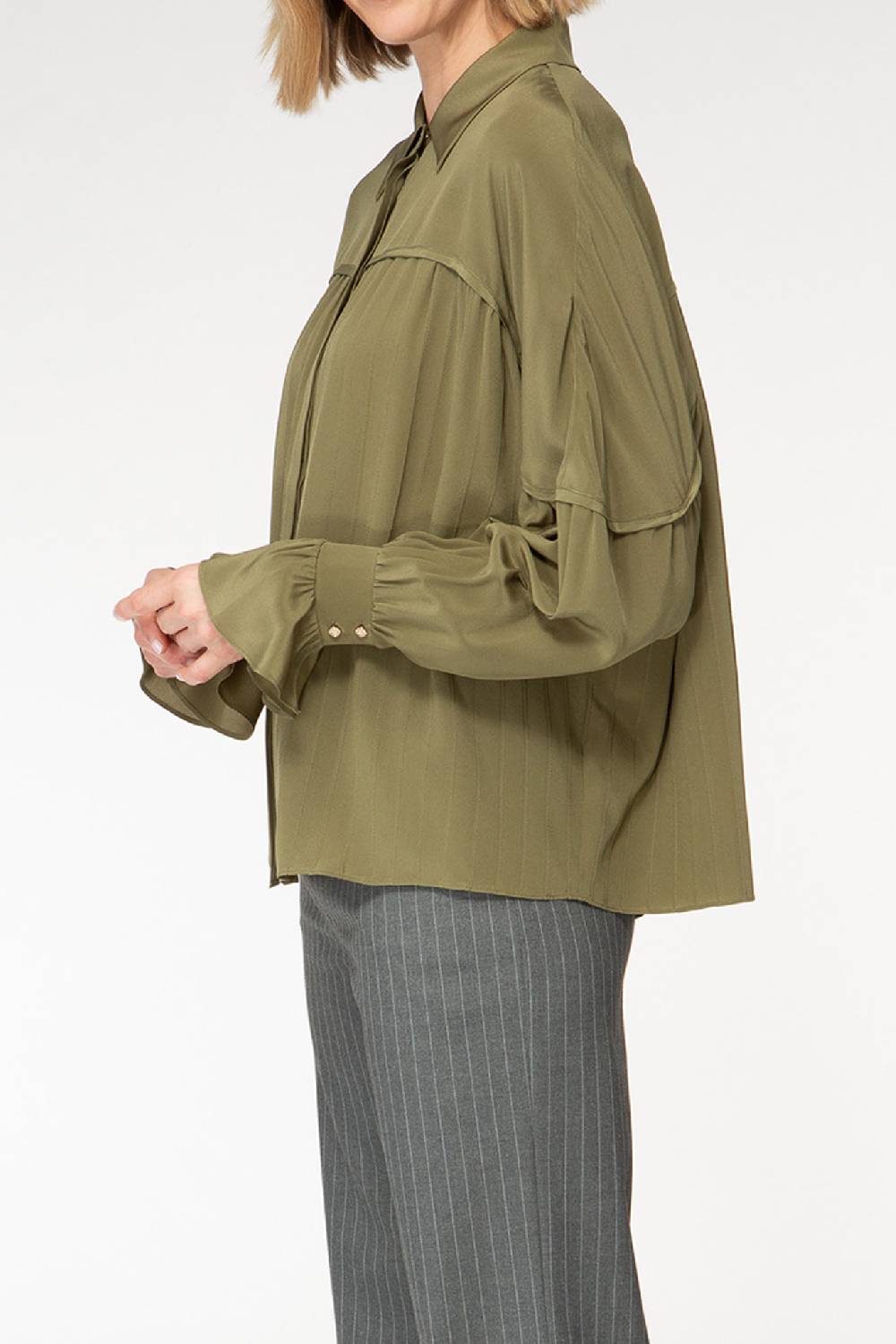 IVI GmbH FANCY Plissé Bluse Aus Seiden-Georgette Olive