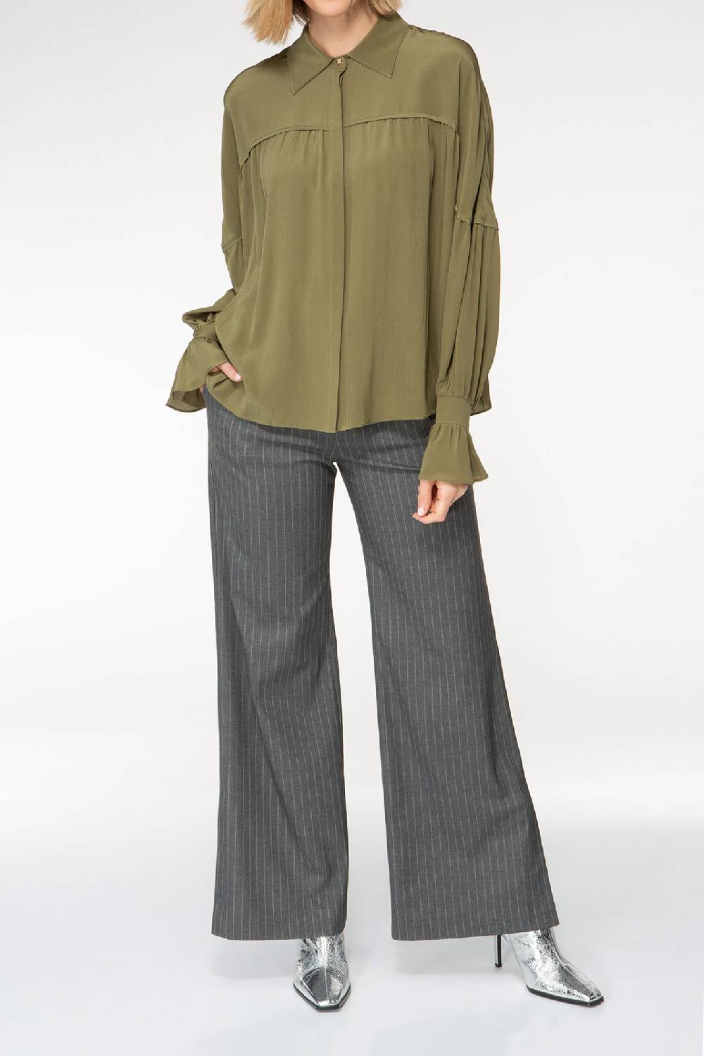 IVI GmbH FANCY Plissé Bluse Aus Seiden-Georgette Olive