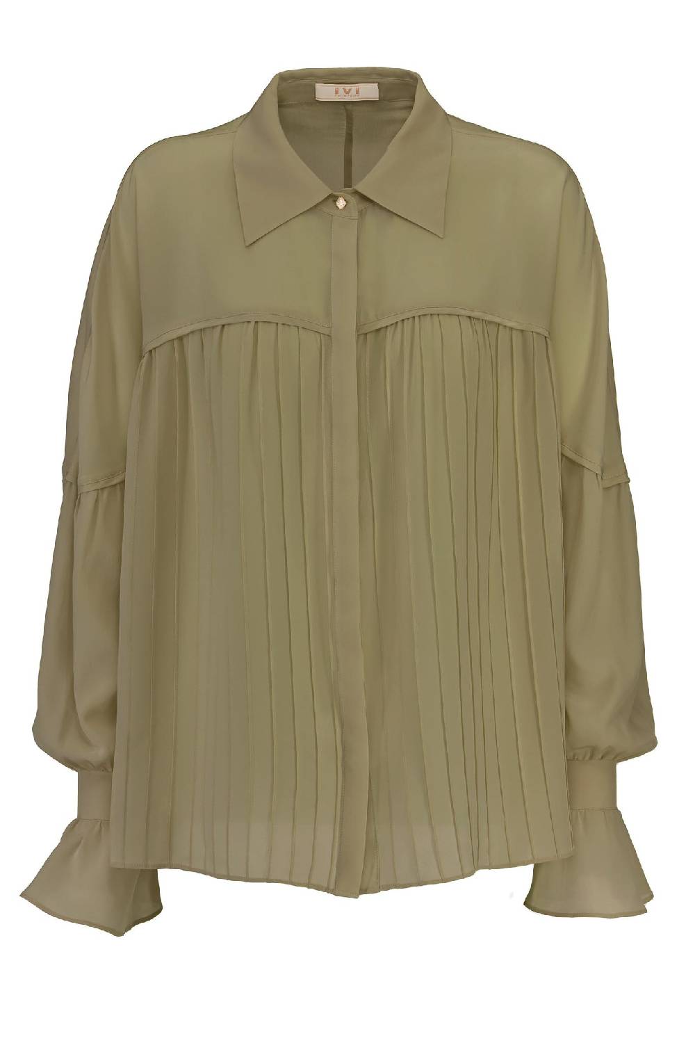 IVI GmbH FANCY Plissé Bluse aus Seiden-Georgette olive