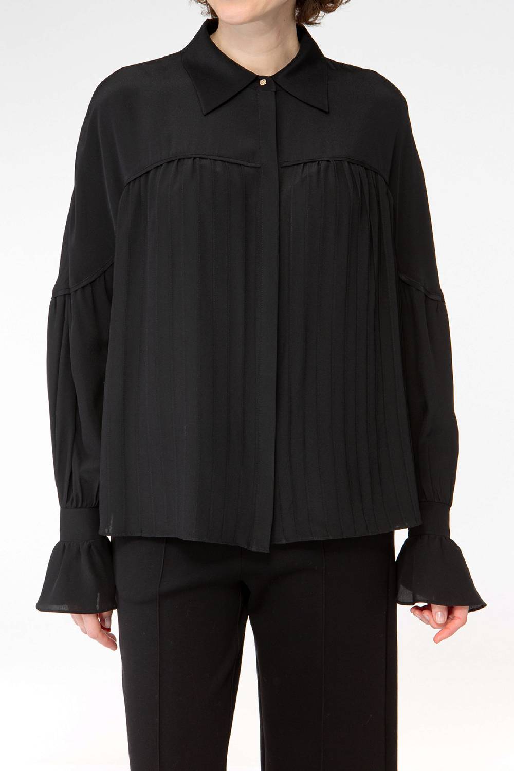 IVI GmbH FANCY Plissé Bluse Aus Seiden-Georgette Schwarz