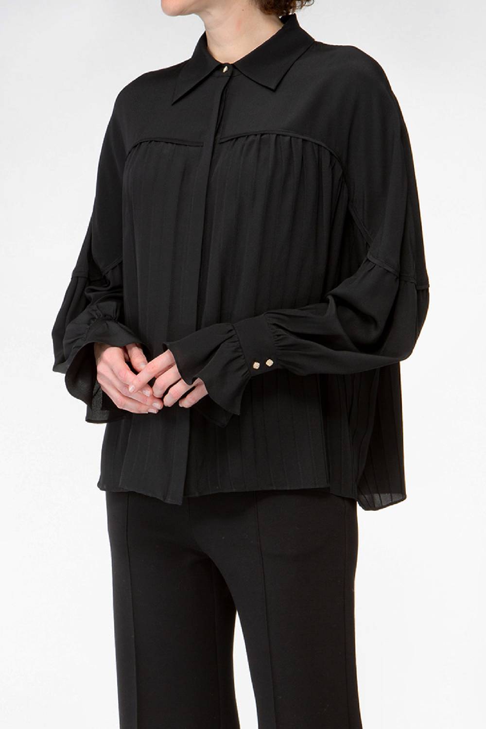 IVI GmbH FANCY Plissé Bluse Aus Seiden-Georgette Schwarz