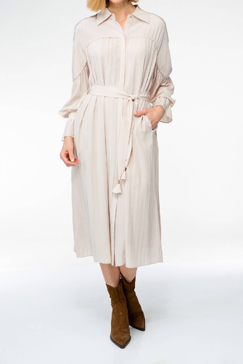 IVI GmbH FANCY Plissé Kleid Aus Seiden-Georgette Taupe