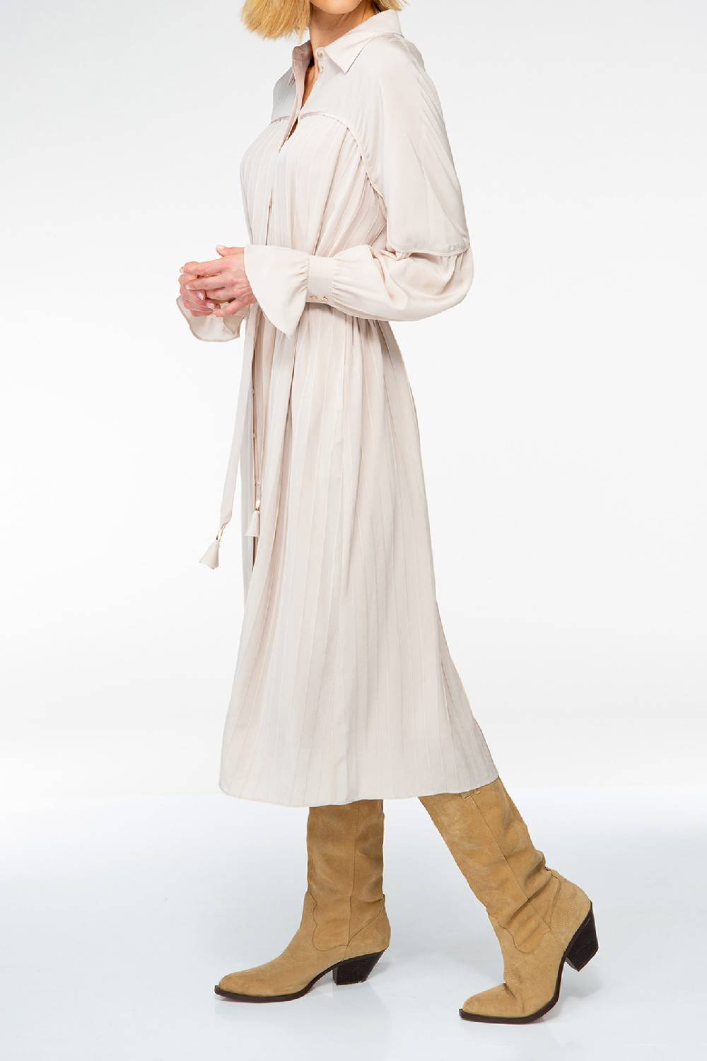 IVI GmbH FANCY Plissé Kleid Aus Seiden-Georgette Taupe