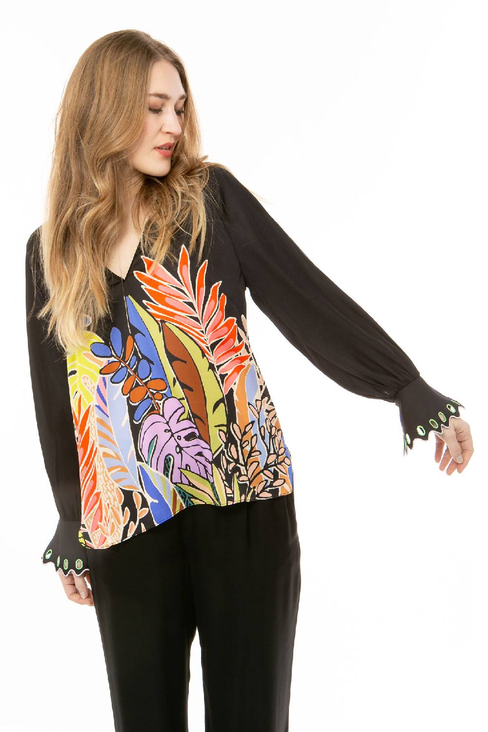 IVI GmbH BIG LEAVES Bluse Schwarz