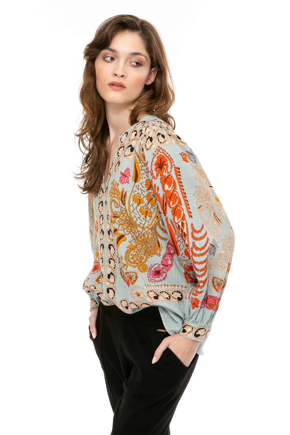 IVI GmbH BROCATE Baumwollbluse Bleue