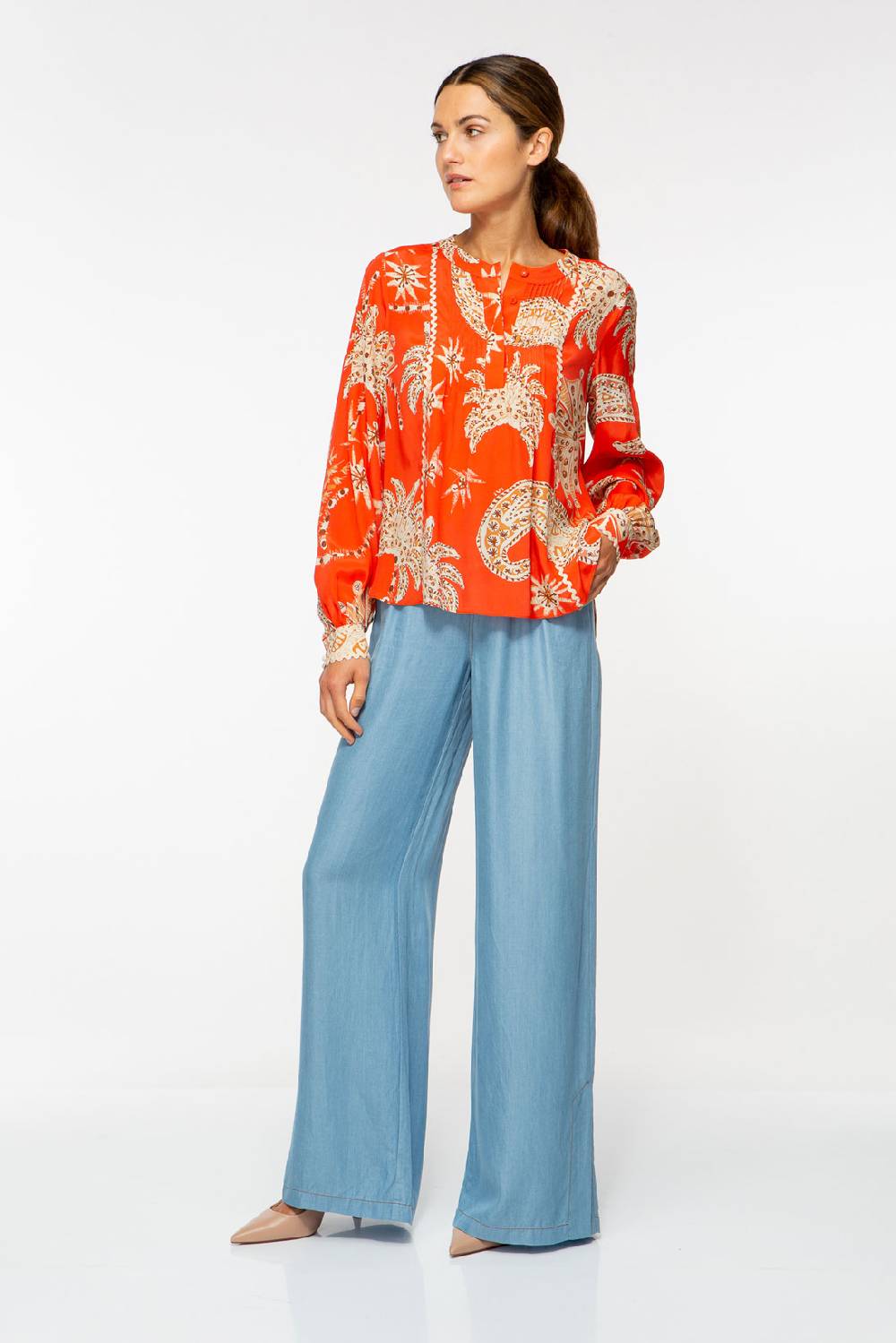 IVI GmbH PALM VIBES Seidenbluse Mit Biesen Rot