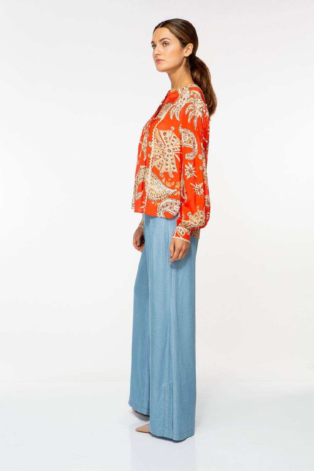 IVI GmbH PALM VIBES Seidenbluse Mit Biesen Rot