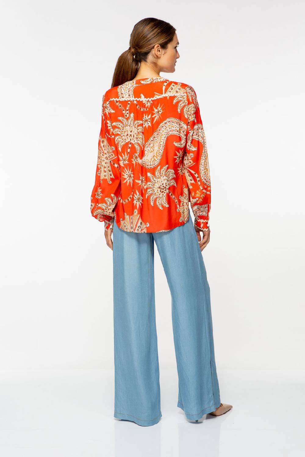 IVI GmbH PALM VIBES Seidenbluse Mit Biesen Rot