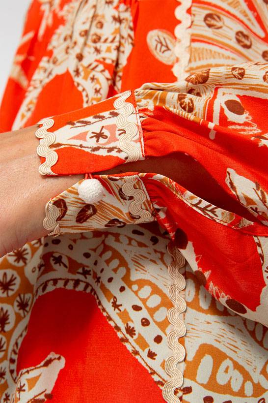 IVI GmbH PALM VIBES Seidenbluse Mit Biesen Rot