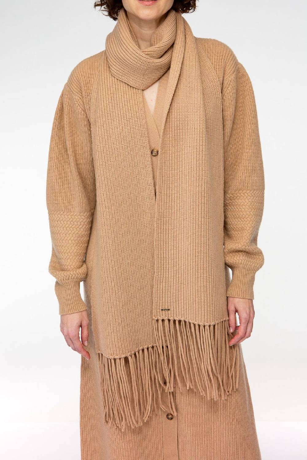 IVI GmbH SOLID KNIT Langer Schal Mit Fransen Camel