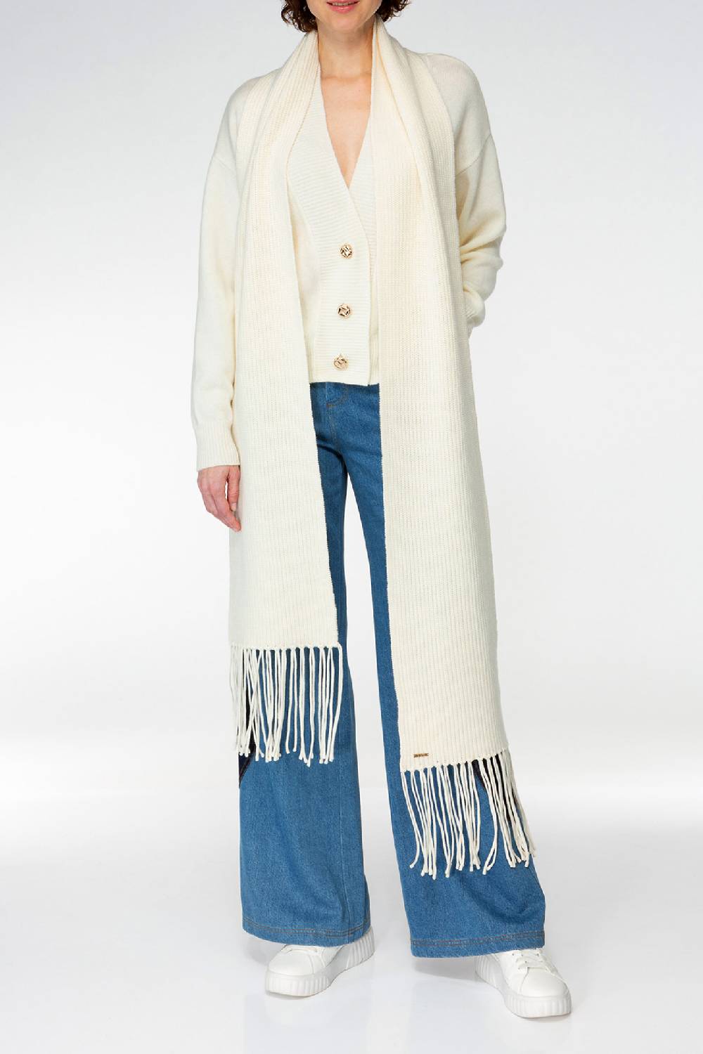 IVI GmbH SOLID KNIT Langer Schal Mit Fransen Weiß