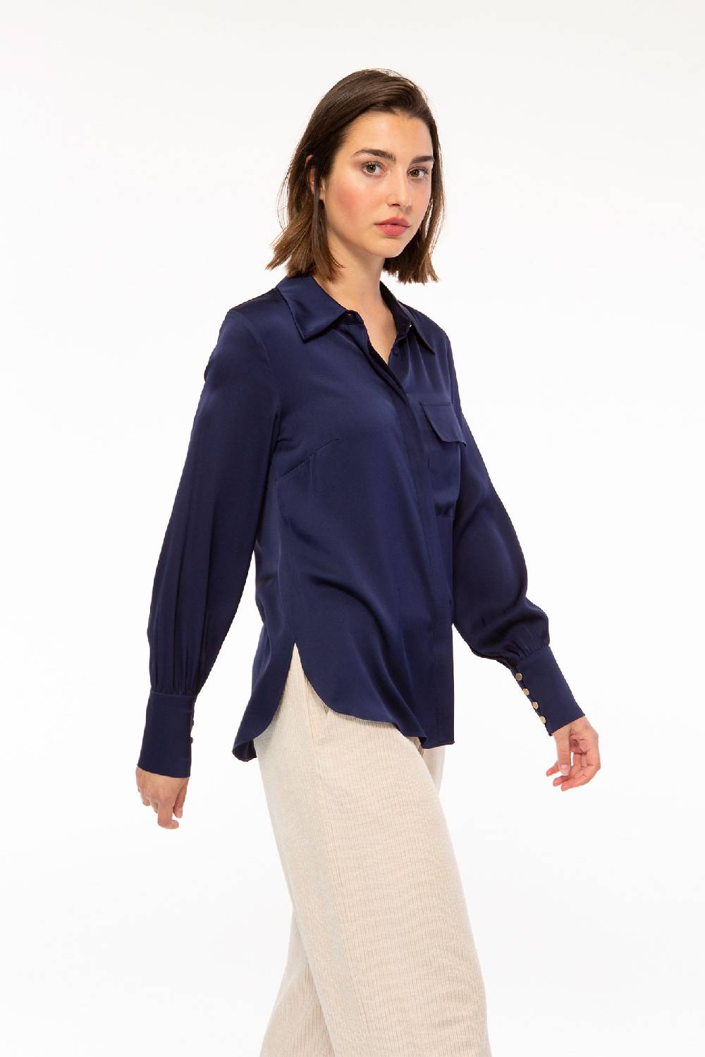 IVI GmbH SOLID SILK Hemdbluse Navy