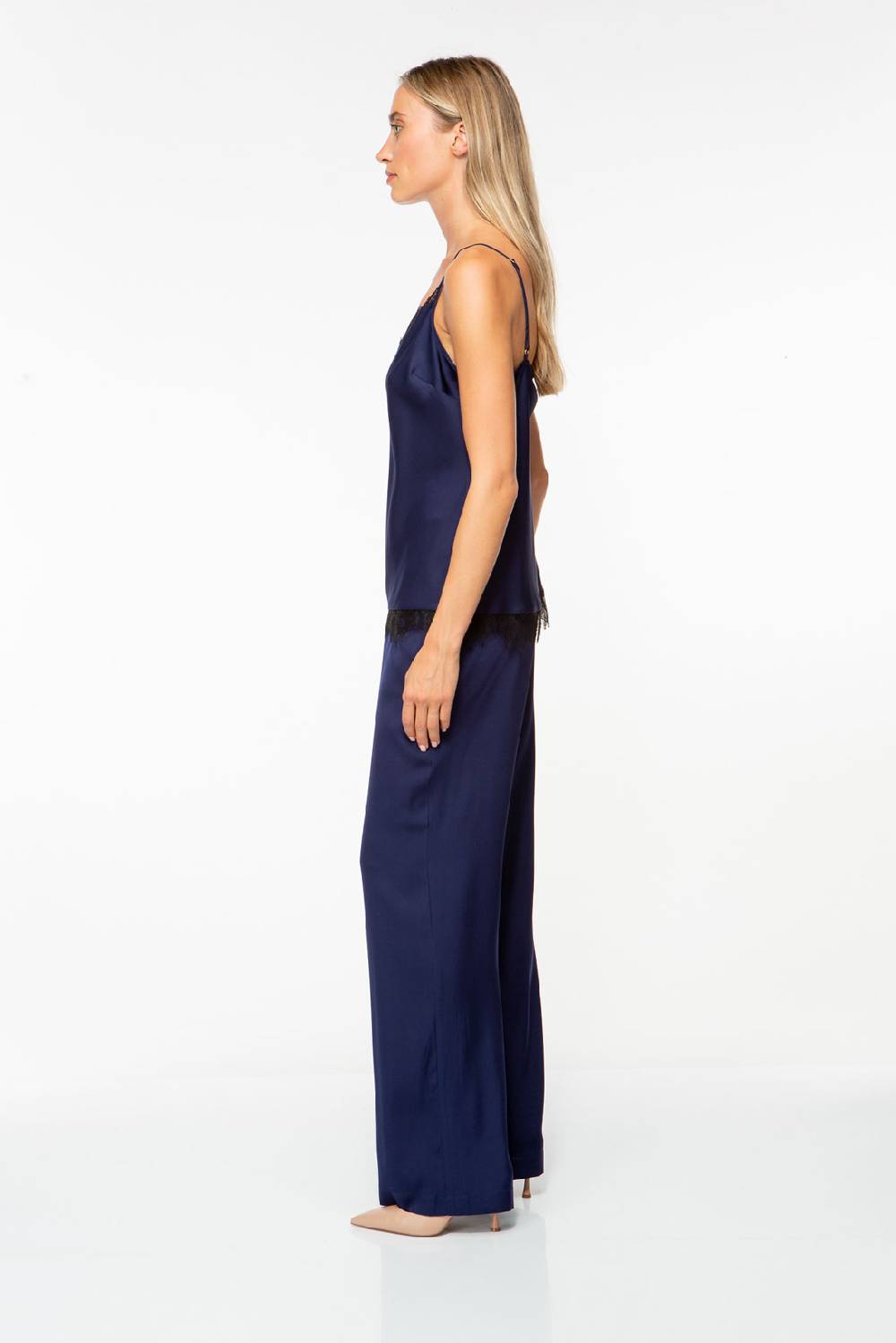 IVI GmbH SOLID SILK Top Mit Spitze Navy