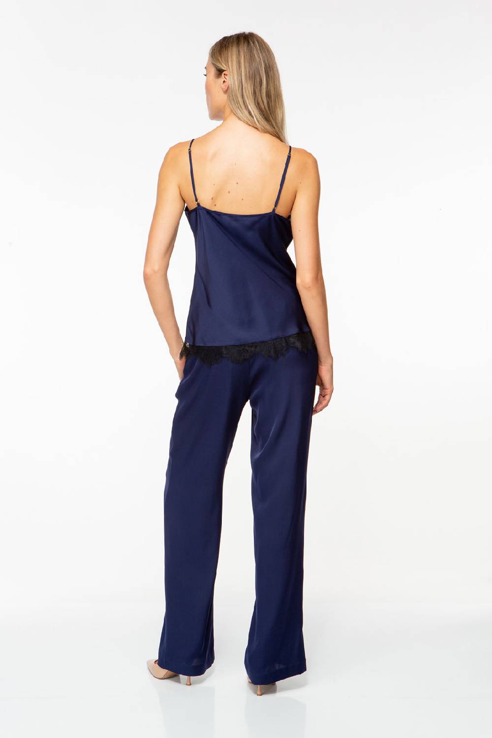 IVI GmbH SOLID SILK Top Mit Spitze Navy