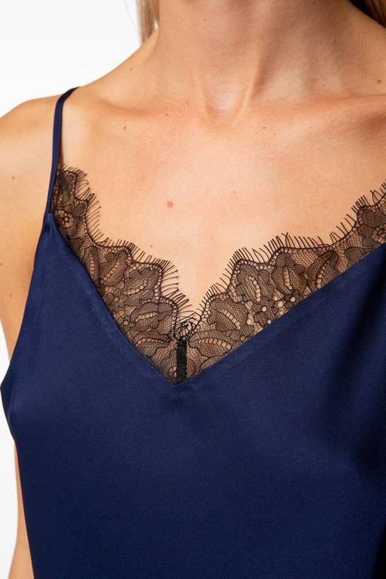 IVI GmbH SOLID SILK Top Mit Spitze Navy