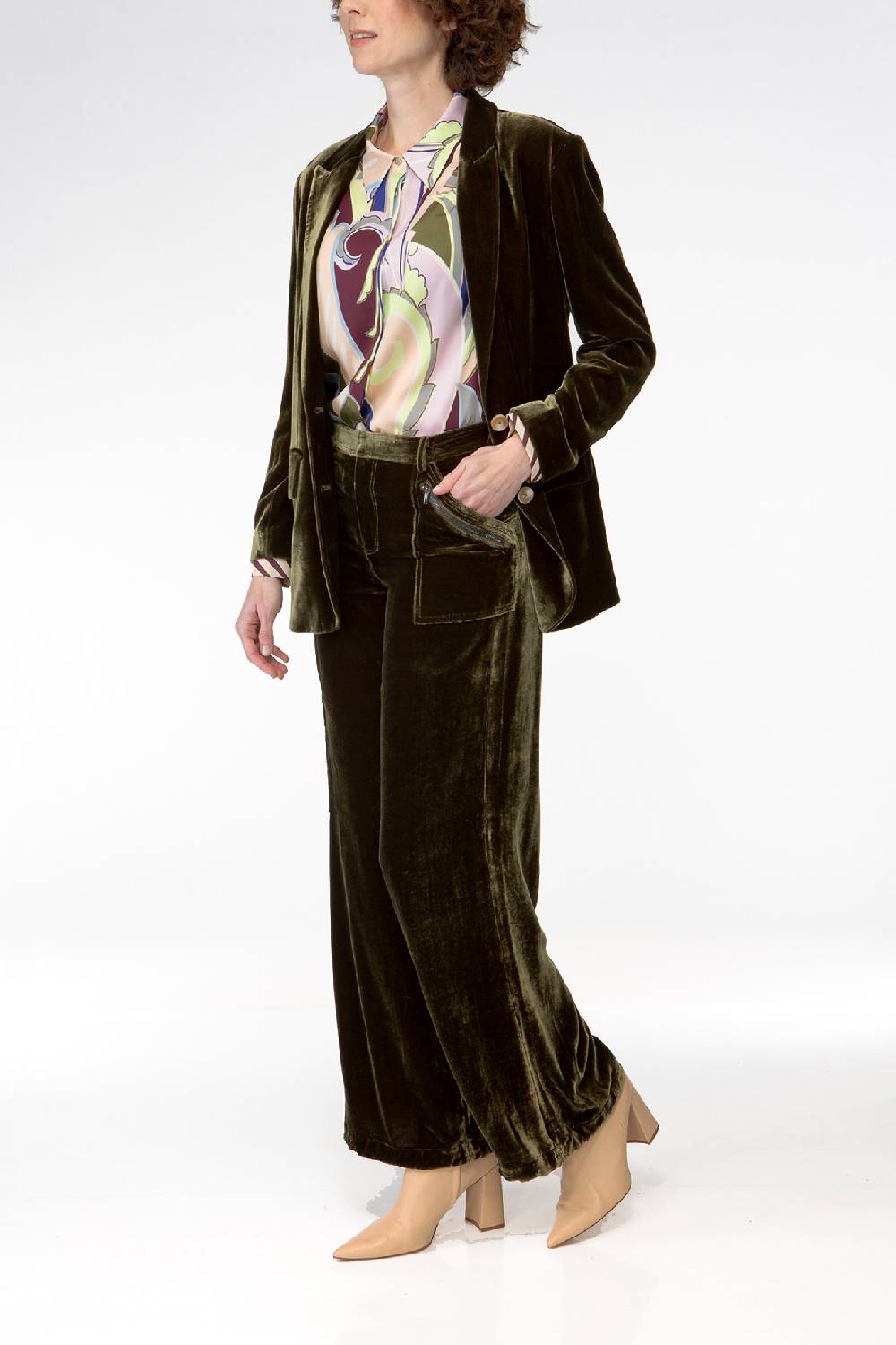 IVI GmbH VELVET Samthose Mit Cargo Details Oliv