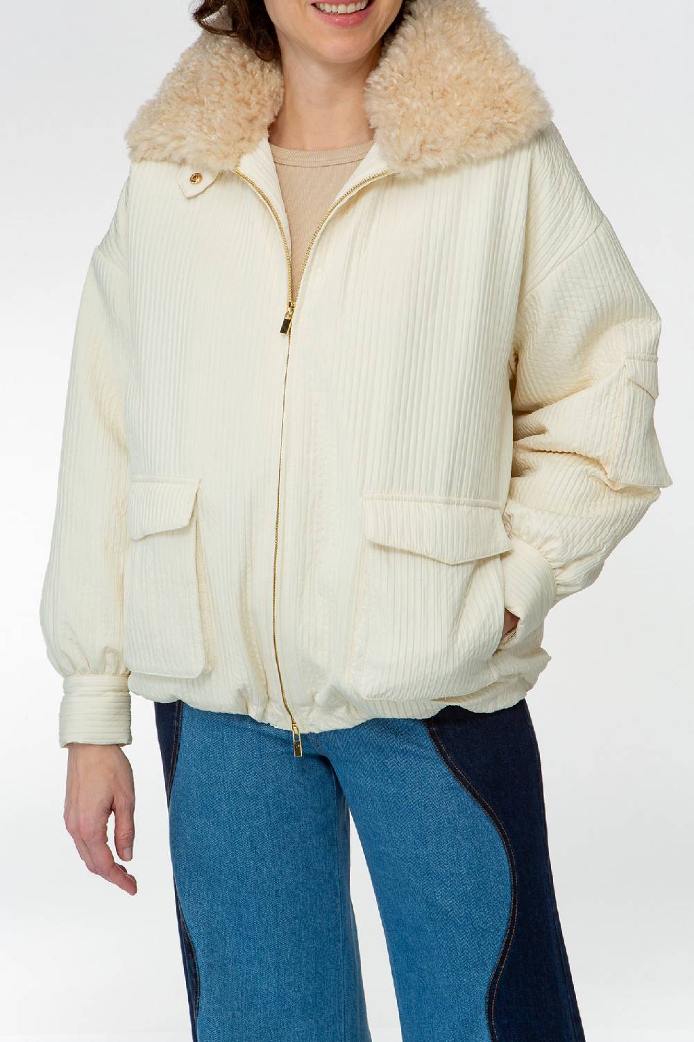 IVI GmbH OUTERWEAR Pilotenjacke Mit Fake-Fur Kragen Creme-weiß