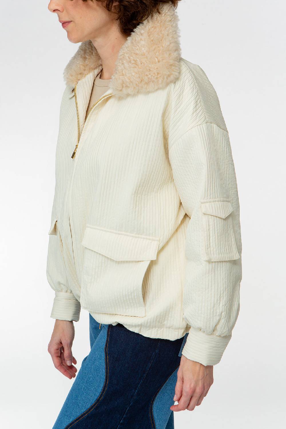 IVI GmbH OUTERWEAR Pilotenjacke Mit Fake-Fur Kragen Creme-weiß