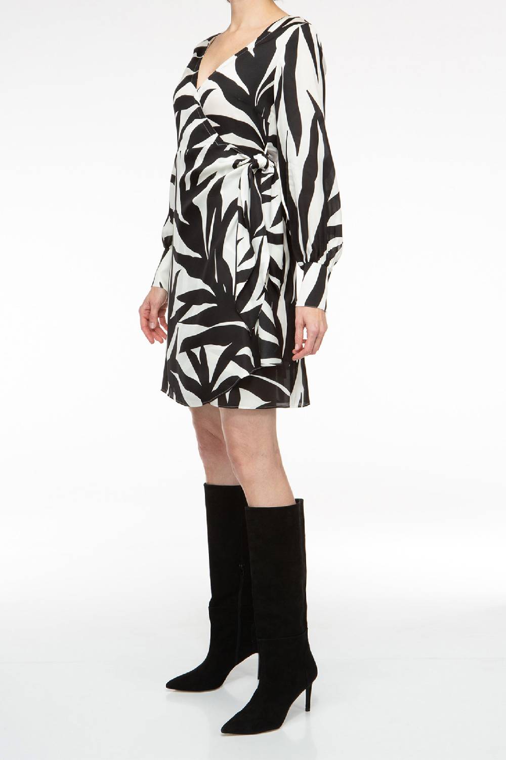 IVI GmbH PALM LEAF BLACK Kurzes Wickelkleid Aus Seide