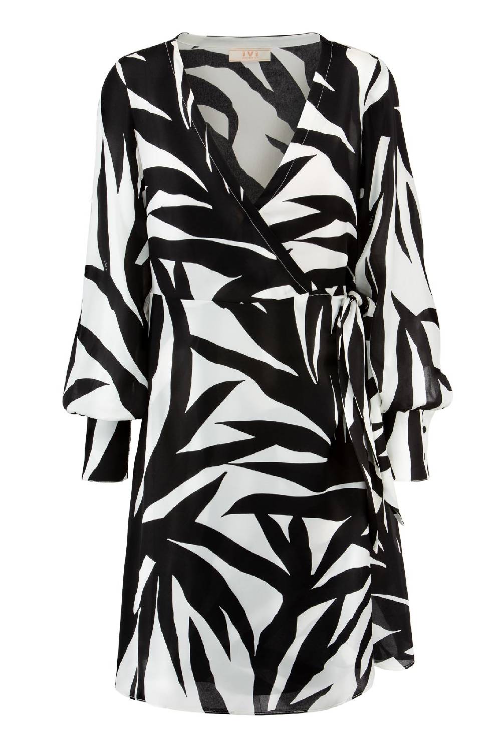 IVI GmbH PALM LEAF BLACK Kurzes Wickelkleid aus Seide