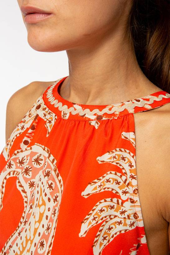 IVI GmbH PALM VIBES Top Mit Amerikanischem Ausschnitt Rot