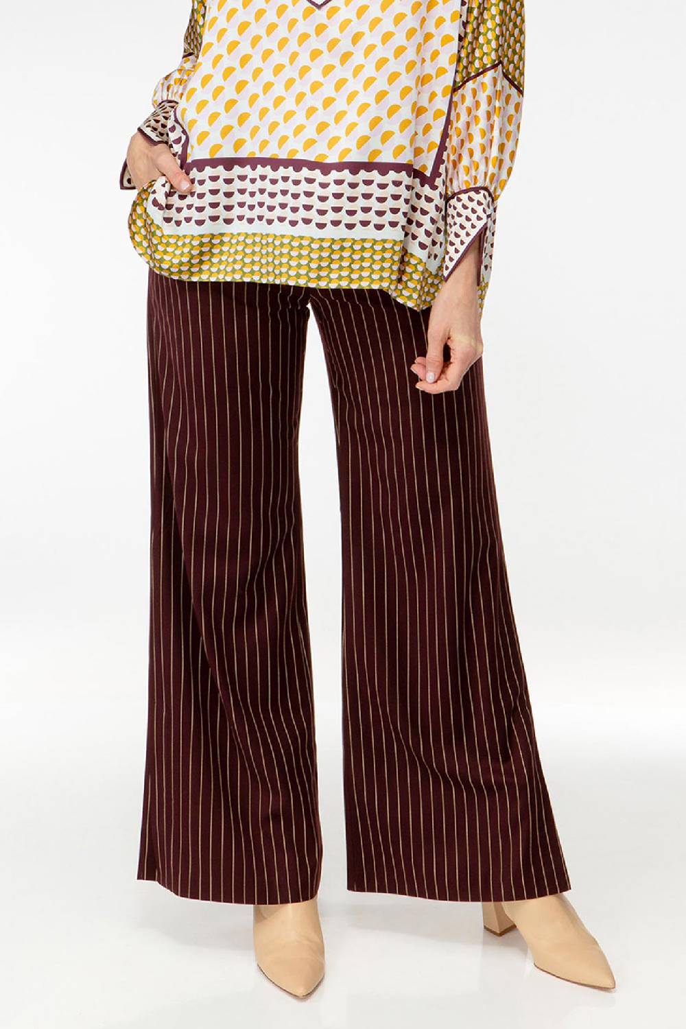 IVI GmbH PINSTRIPE Anzughose Mit Weitem Bein Aubergine