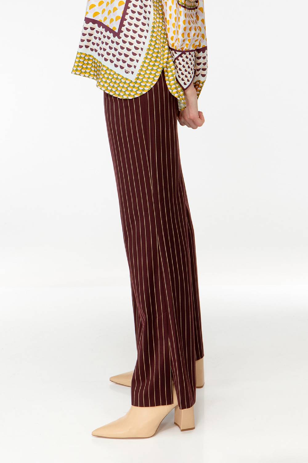 IVI GmbH PINSTRIPE Anzughose Mit Weitem Bein Aubergine