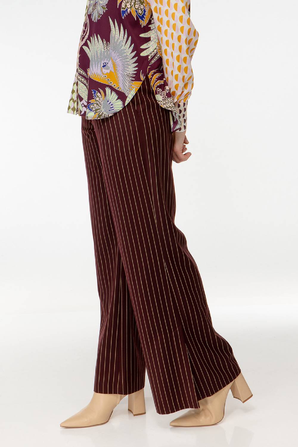 IVI GmbH PINSTRIPE Anzughose Mit Weitem Bein Aubergine