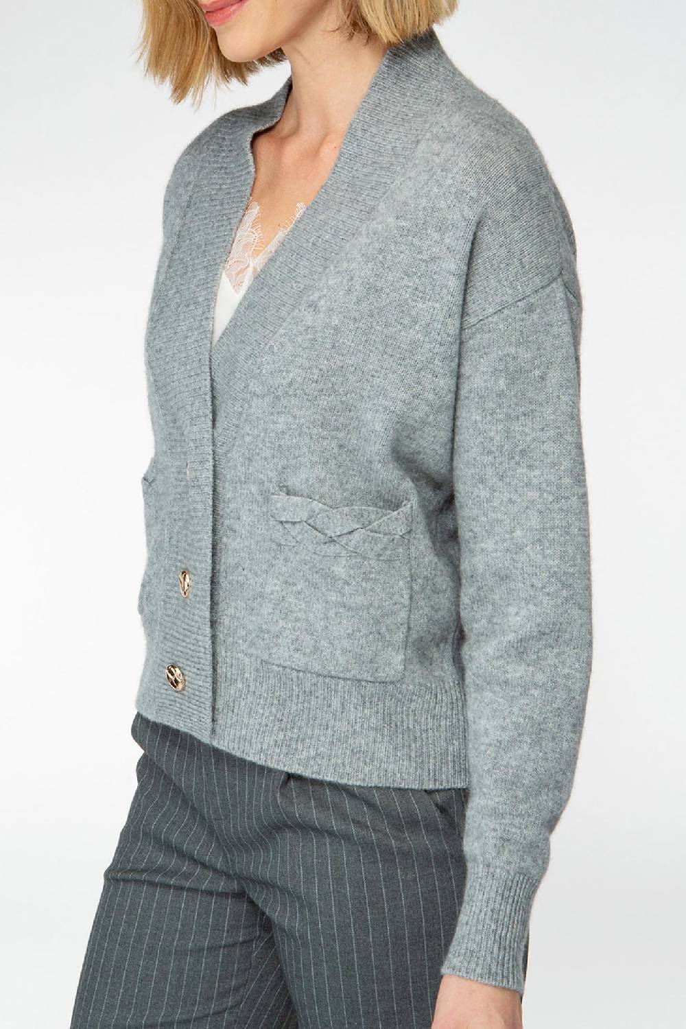 IVI GmbH SOLID KNIT Cardigan Mit Aufgesetzten Taschen Grau-melange