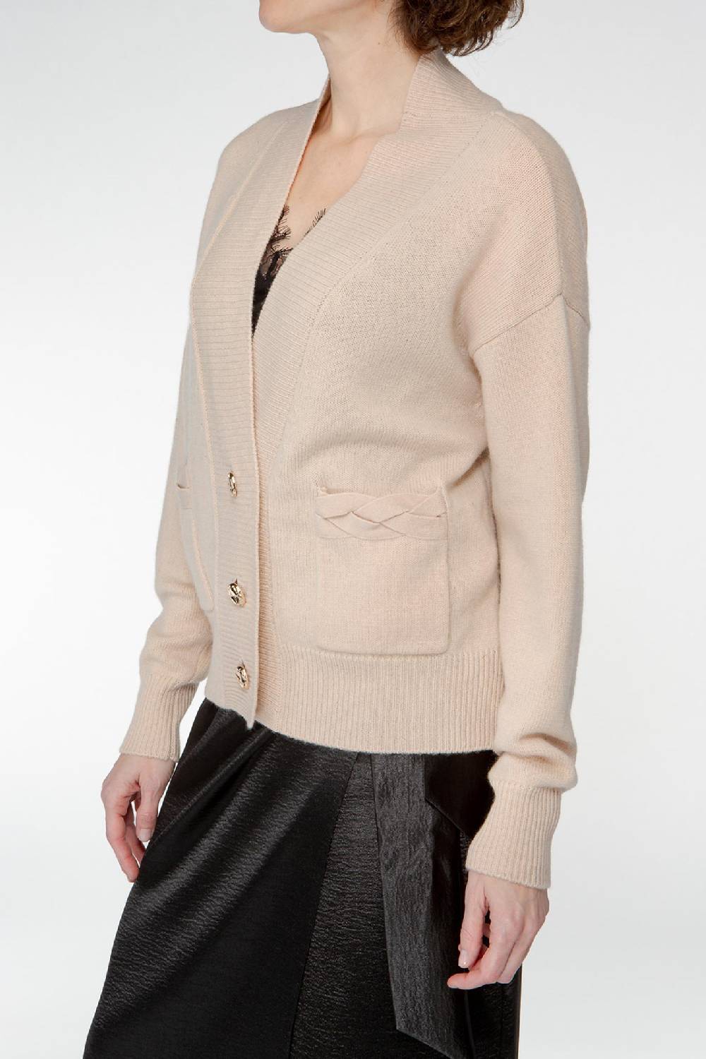 IVI GmbH SOLID KNIT Cardigan Mit Aufgesetzten Taschen Sand