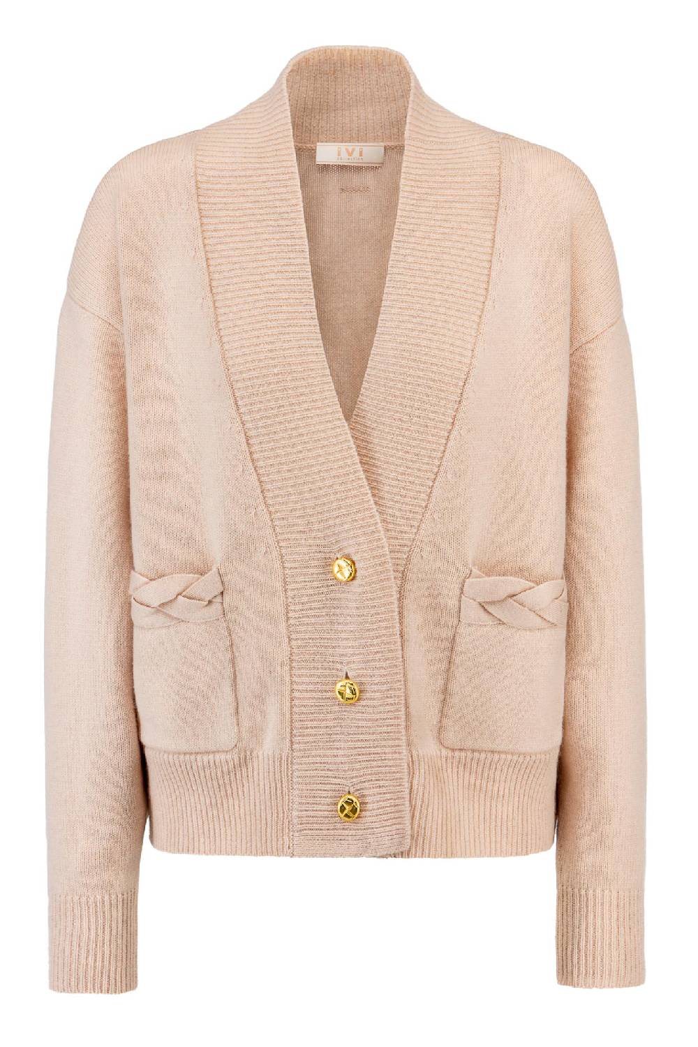 IVI GmbH SOLID KNIT Cardigan mit aufgesetzten Taschen sand