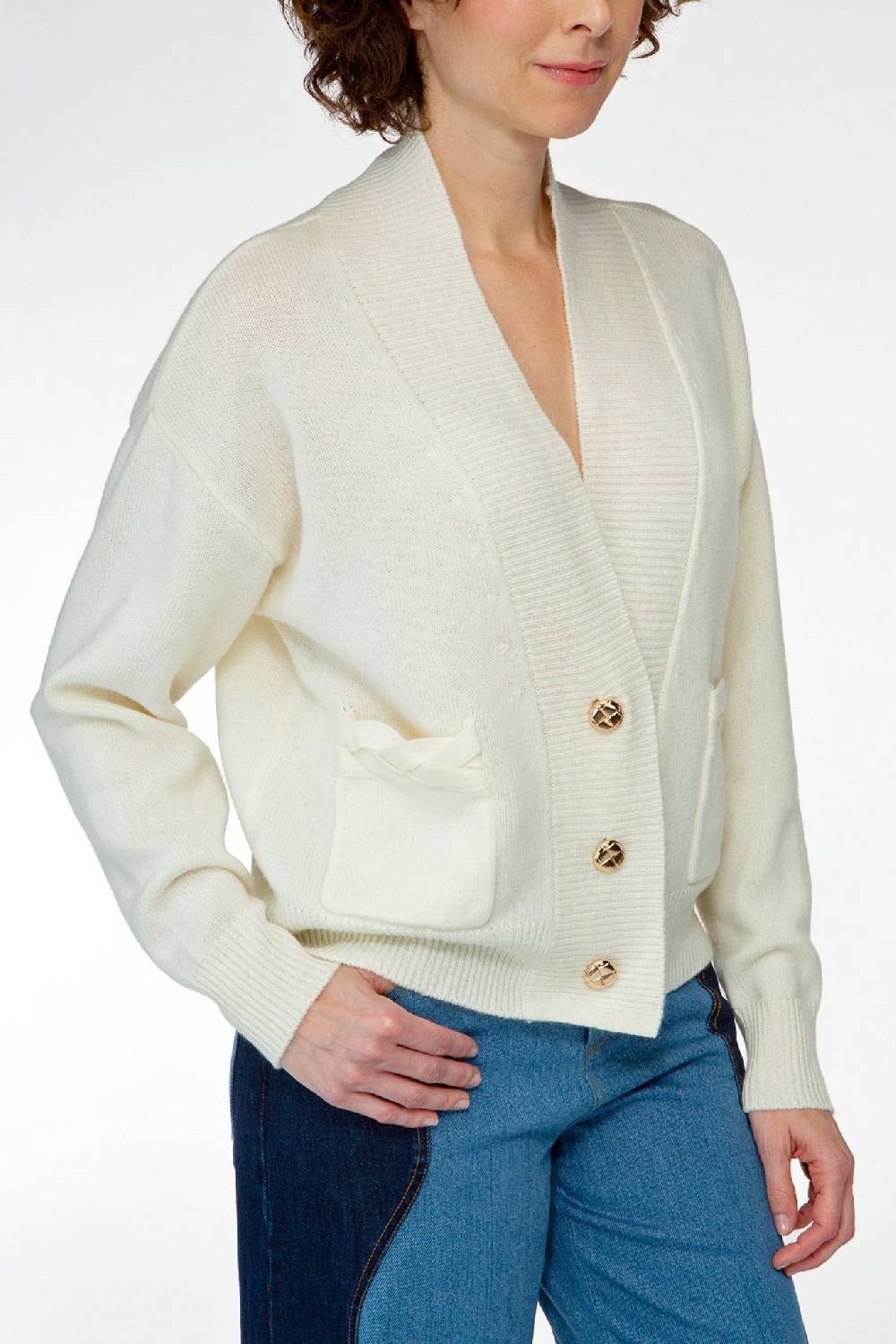 IVI GmbH SOLID KNIT Cardigan Mit Aufgesetzten Taschen Weiß