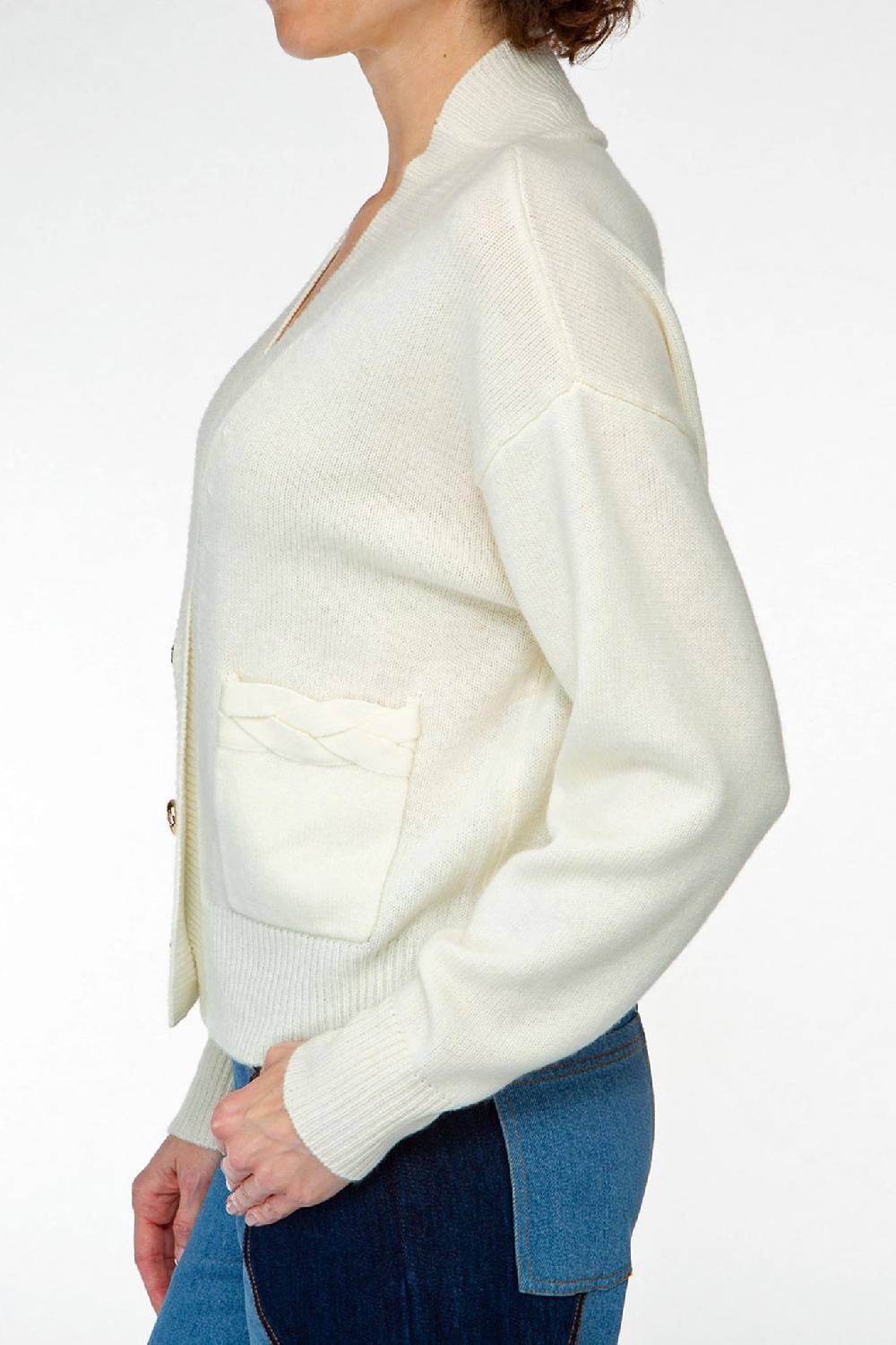 IVI GmbH SOLID KNIT Cardigan Mit Aufgesetzten Taschen Weiß