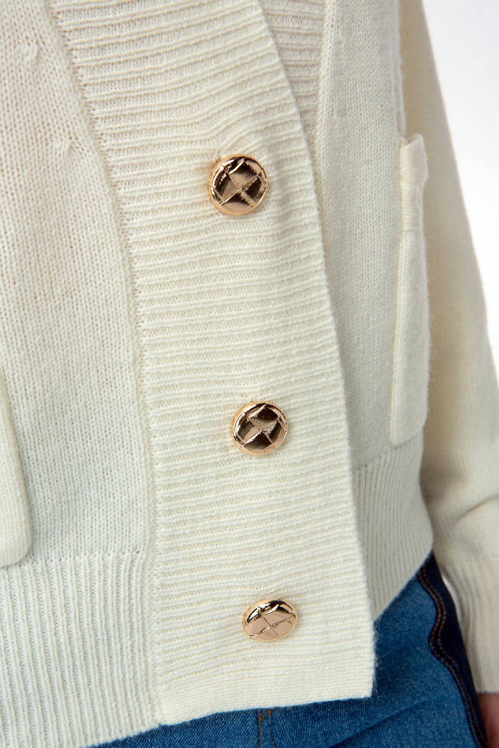 IVI GmbH SOLID KNIT Cardigan Mit Aufgesetzten Taschen Weiß