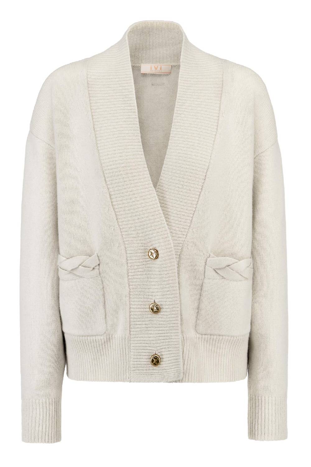 IVI GmbH SOLID KNIT Cardigan mit aufgesetzten Taschen weiß