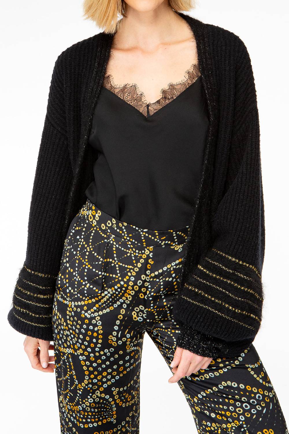 IVI GmbH SOLID KNIT Cardigan Mit Zier-Crochet Schwarz