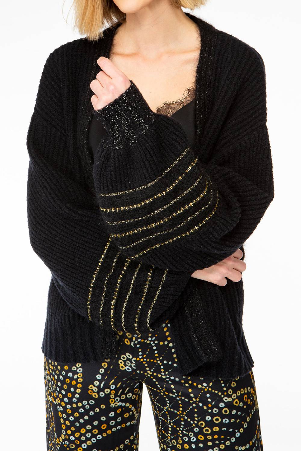 IVI GmbH SOLID KNIT Cardigan Mit Zier-Crochet Schwarz