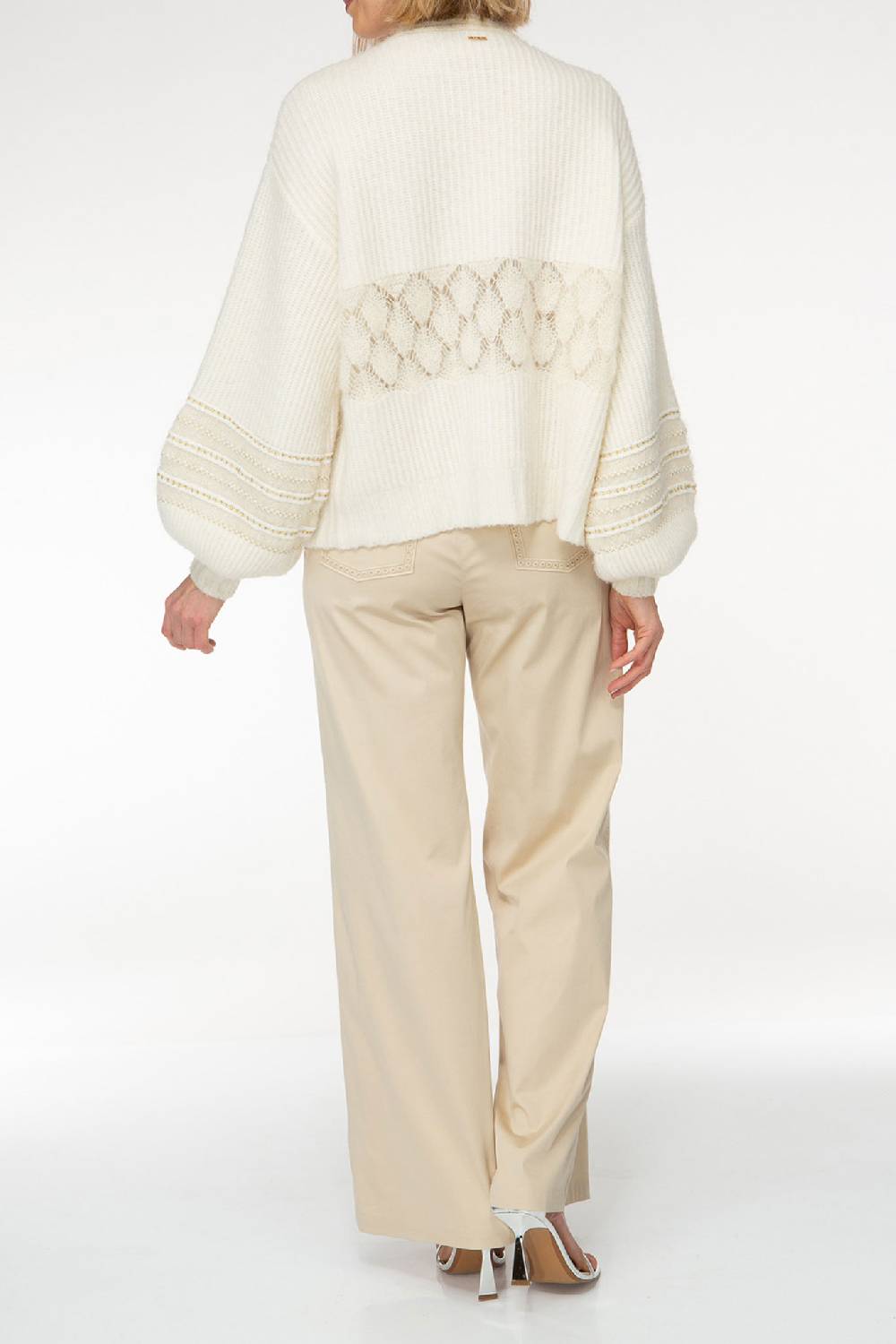 IVI GmbH SOLID KNIT Cardigan Mit Zier-Crochet Weiß