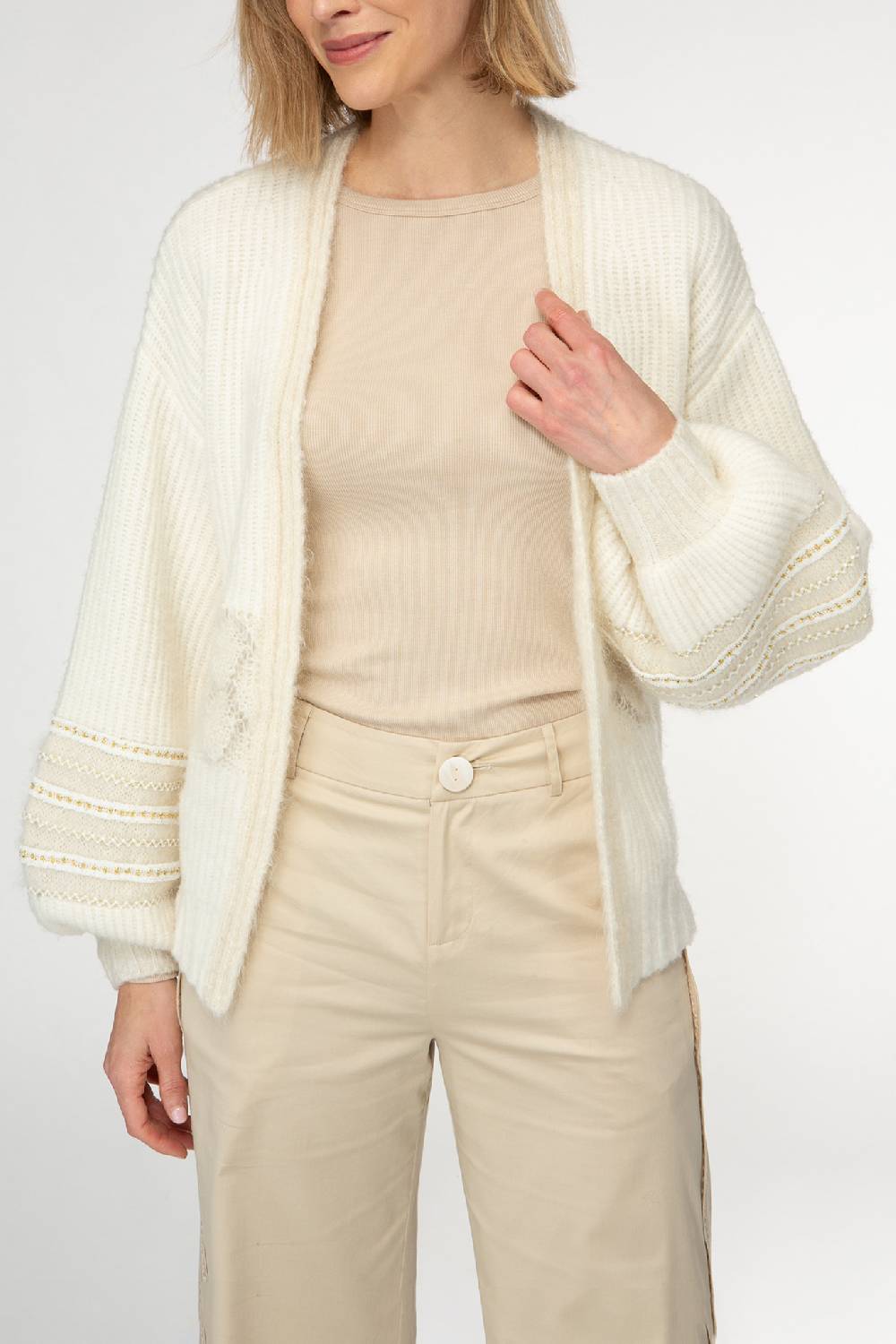 IVI GmbH SOLID KNIT Cardigan Mit Zier-Crochet Weiß