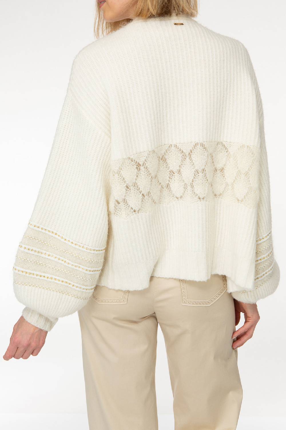 IVI GmbH SOLID KNIT Cardigan Mit Zier-Crochet Weiß